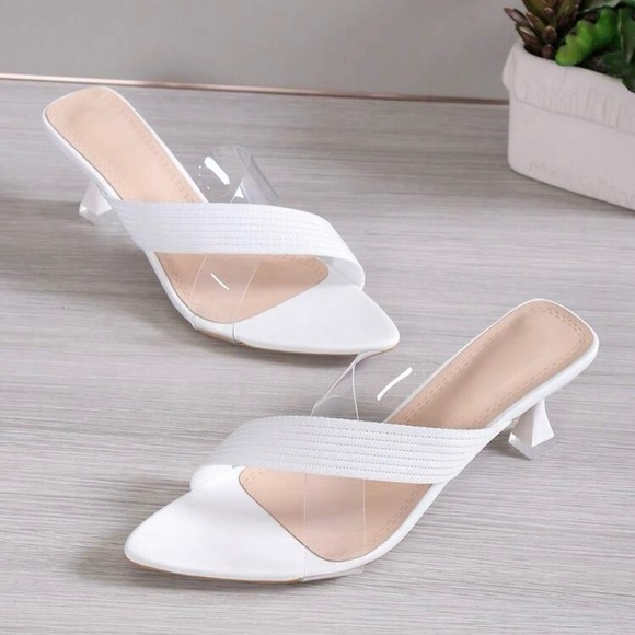 Crystal heeled sandals with transparent straps, mid heel for women, Size 10- New - Picture 2 of 5